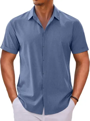 COOFANDY Mens Button Down Shirts Short Sleeve Casual Summer Beach Shirts for Men Vacation Wedding Linen Shirt