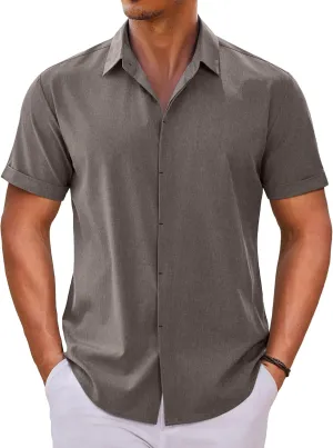 COOFANDY Mens Button Down Shirts Short Sleeve Casual Summer Beach Shirts for Men Vacation Wedding Linen Shirt