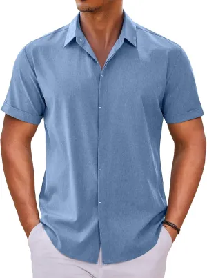 COOFANDY Mens Button Down Shirts Short Sleeve Casual Summer Beach Shirts for Men Vacation Wedding Linen Shirt