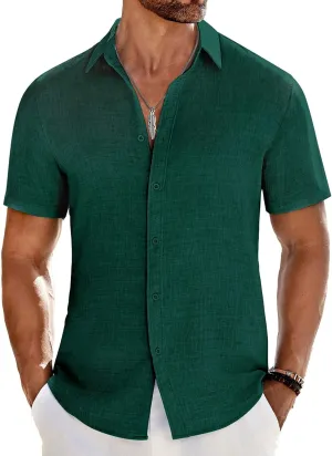 COOFANDY Men's Casual Button Down Shirts Short Sleeve Textured Summer Beach Shirt