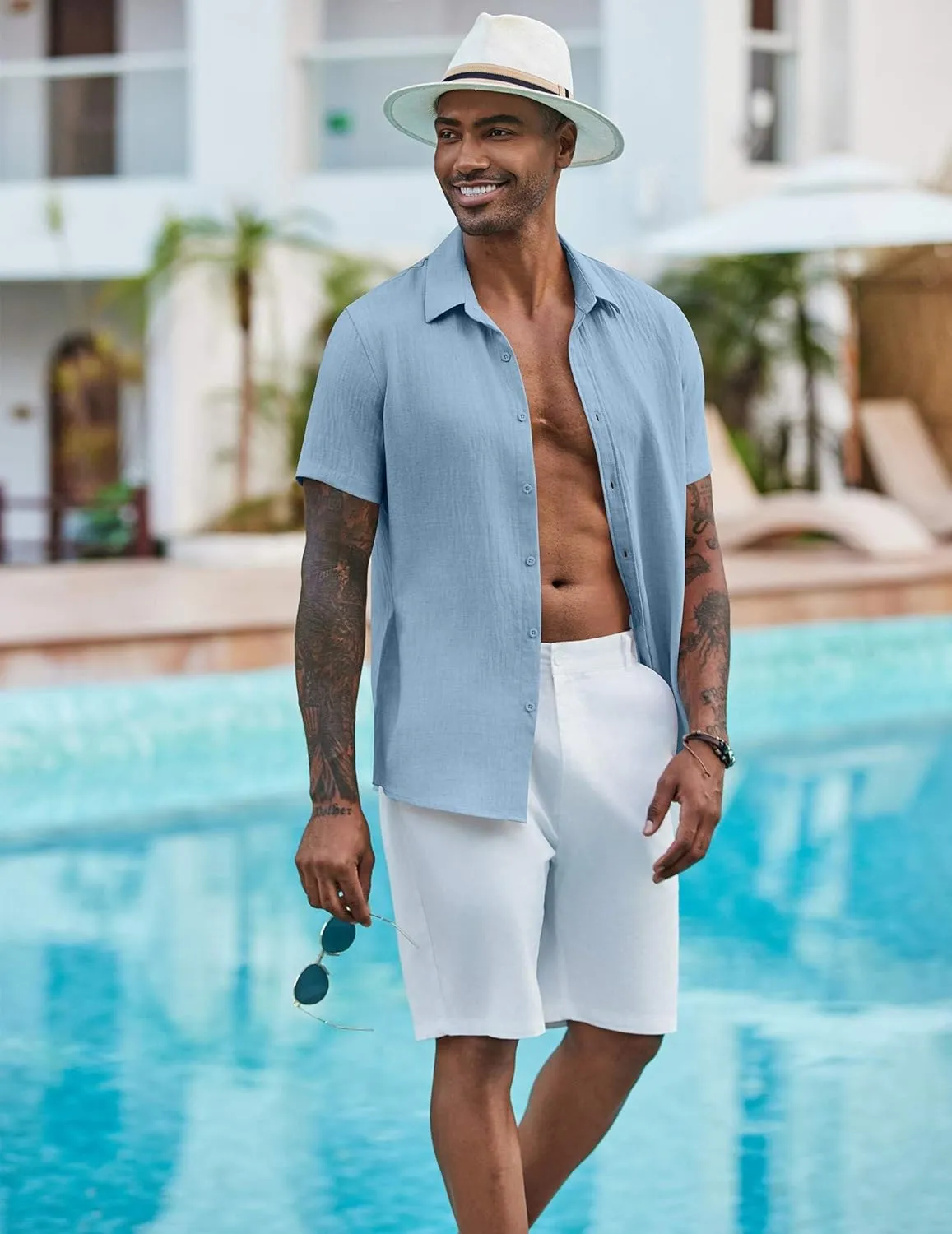 COOFANDY Men's Casual Button Down Shirts Short Sleeve Textured Summer Beach Shirt