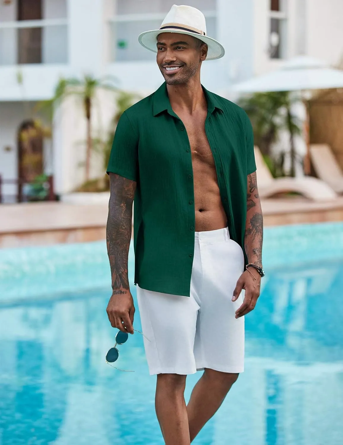 COOFANDY Men's Casual Button Down Shirts Short Sleeve Textured Summer Beach Shirt