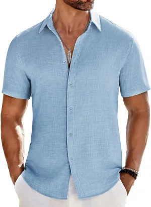 COOFANDY Men's Casual Button Down Shirts Short Sleeve Textured Summer Beach Shirt