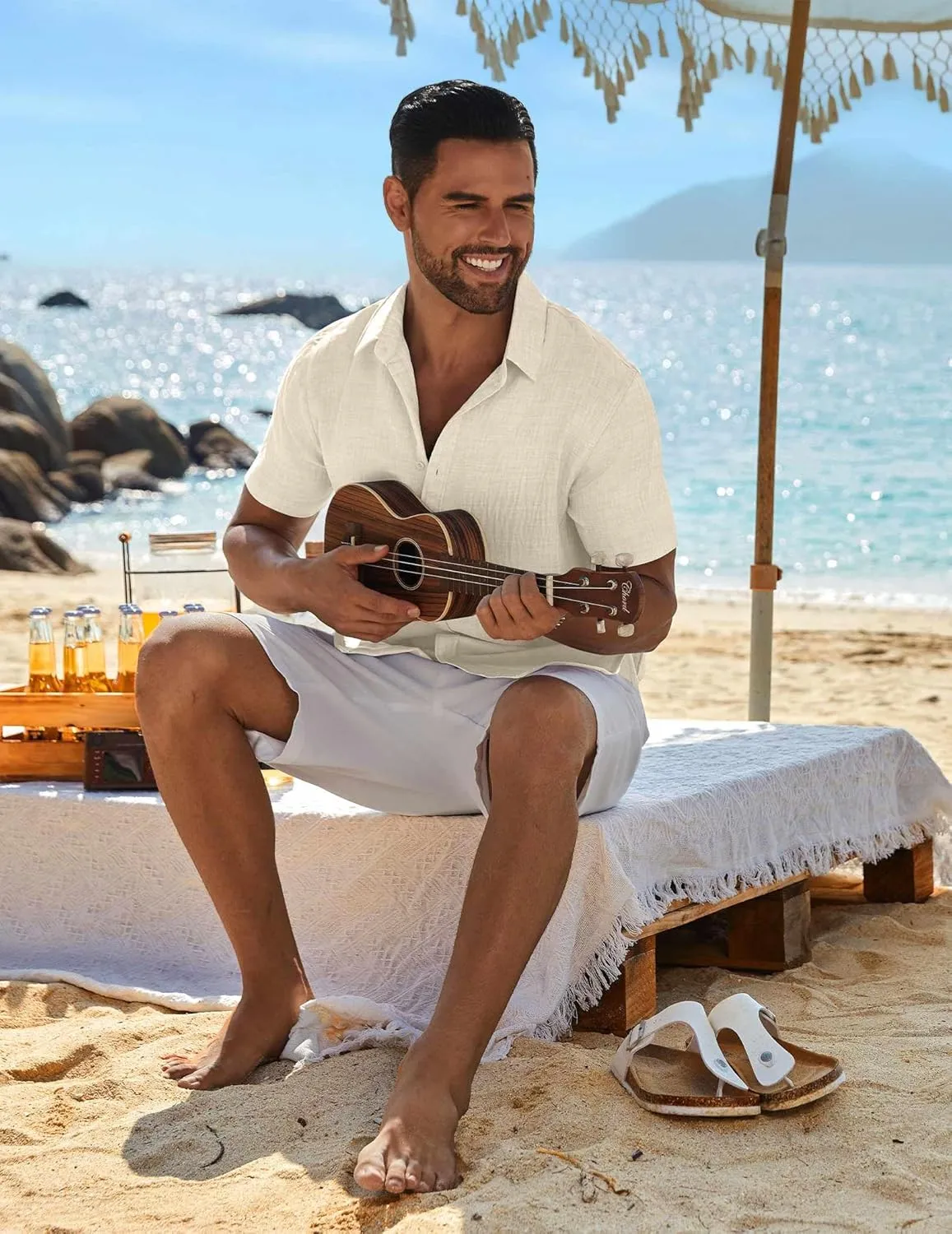COOFANDY Men's Casual Button Down Shirts Short Sleeve Textured Summer Beach Shirt