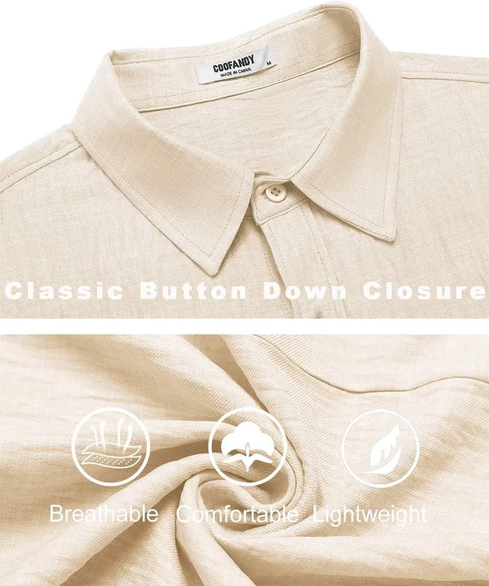 COOFANDY Men's Casual Button Down Shirts Short Sleeve Textured Summer Beach Shirt