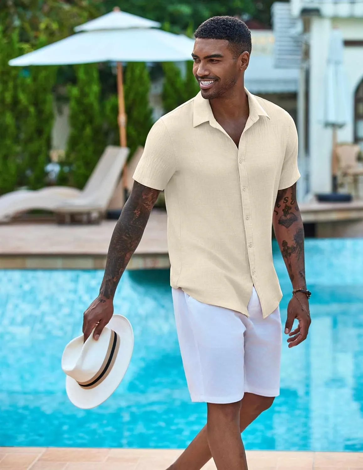 COOFANDY Men's Casual Button Down Shirts Short Sleeve Textured Summer Beach Shirt