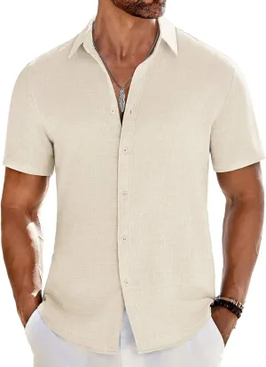 COOFANDY Men's Casual Button Down Shirts Short Sleeve Textured Summer Beach Shirt