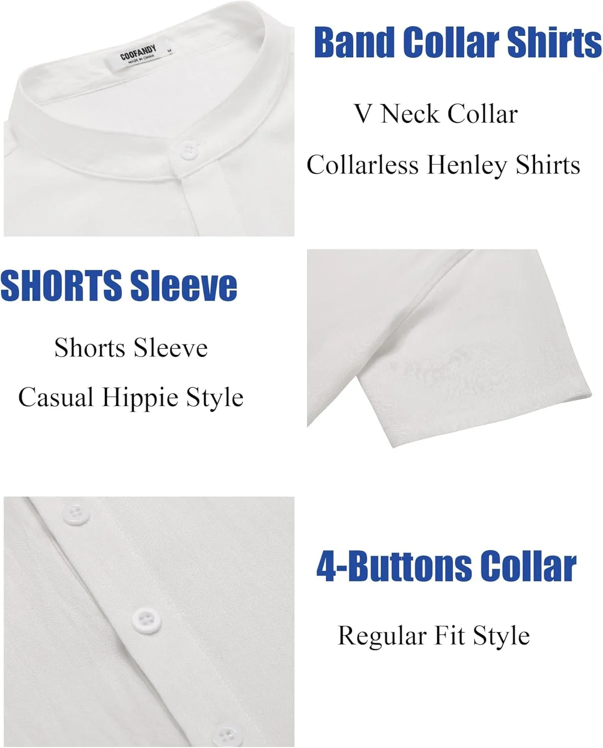 COOFANDY Men's Casual Henley Shirt Short Sleeve Summer Shirts Linen Band Collar Summer Beach Hippie T-Shirts