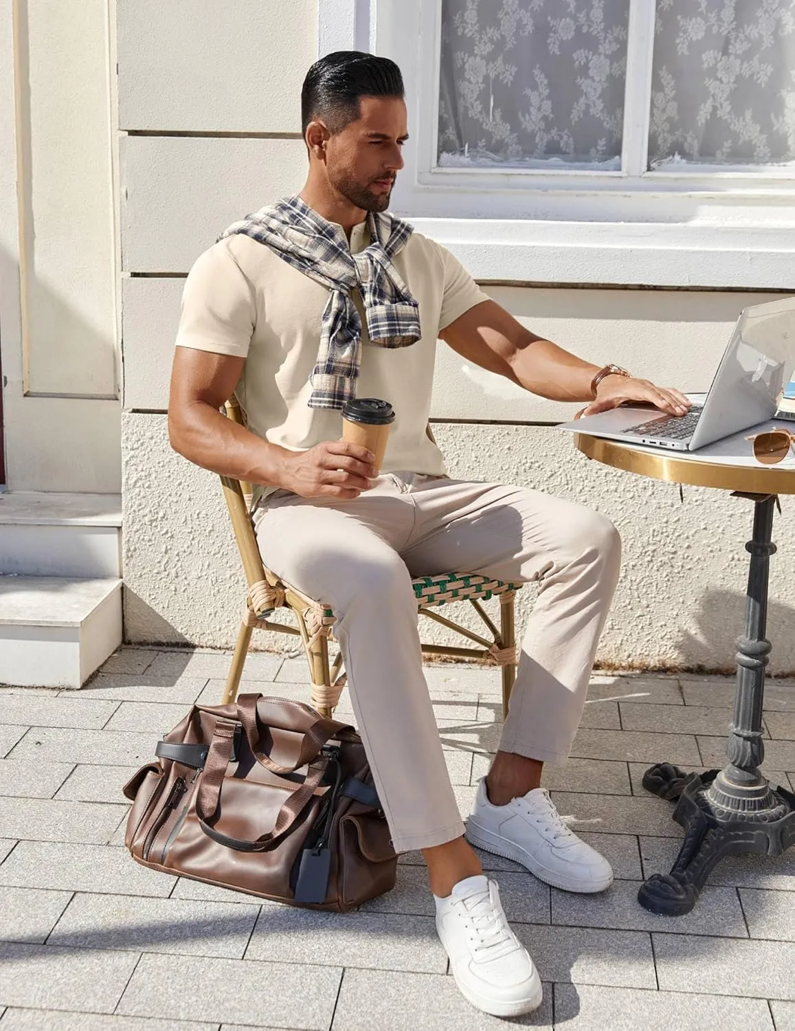 COOFANDY Mens Cotton Henley T-Shirts Short Sleeve Button Casual Basic Tees Work Shirts with Split Side