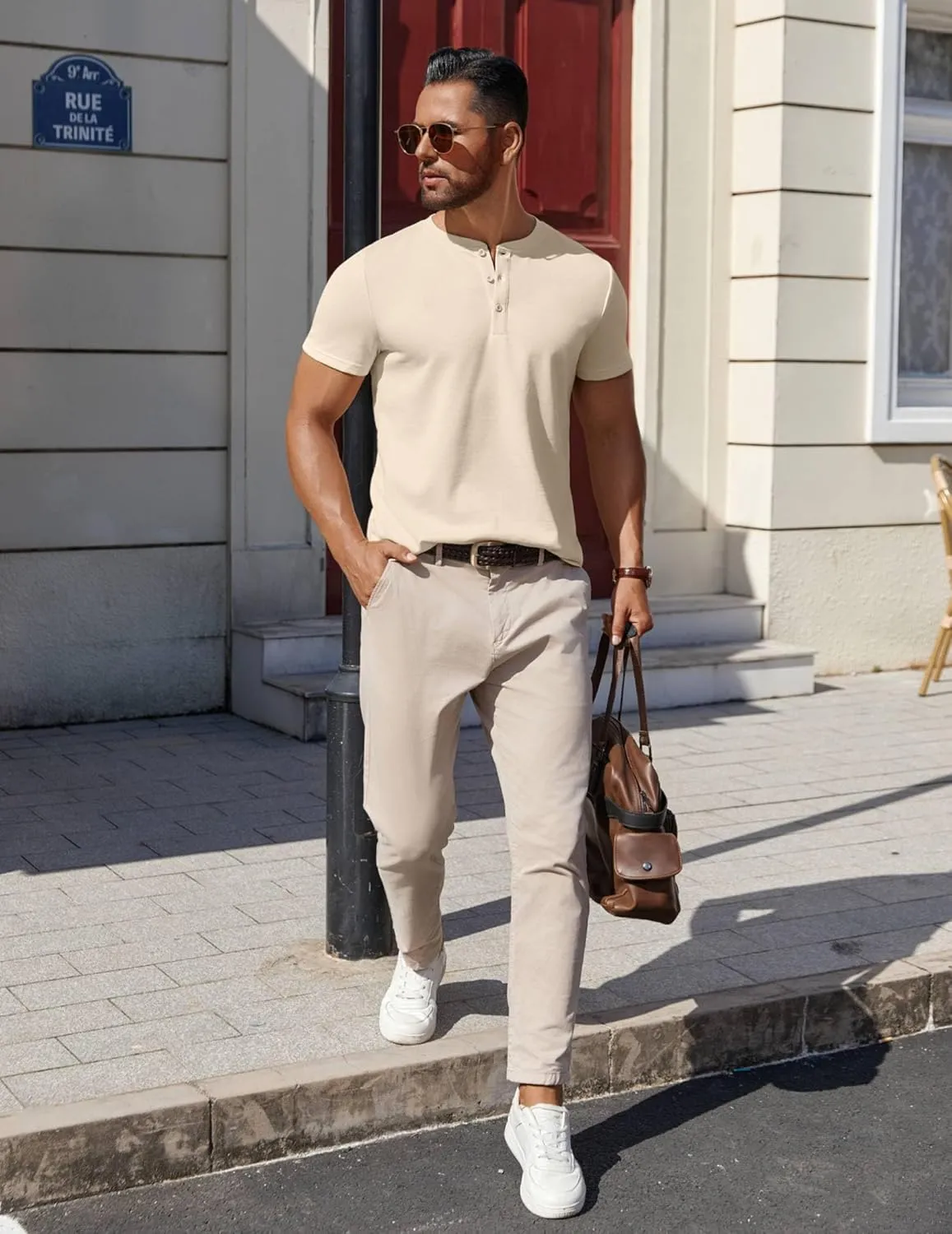 COOFANDY Mens Cotton Henley T-Shirts Short Sleeve Button Casual Basic Tees Work Shirts with Split Side