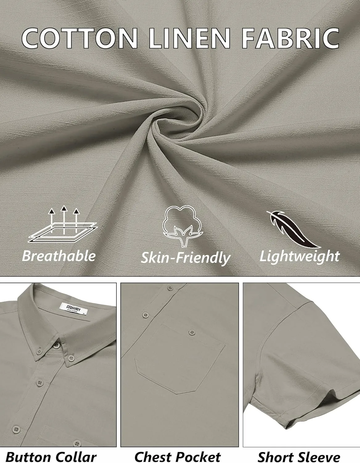 COOFANDY Men's Cotton Linen Shirts Short Sleeve Casual Shirts Summer Button Down Shirt Linen Beach Vacation Shirt
