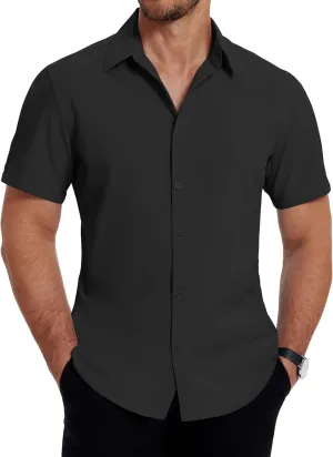 COOFANDY Men's Dress Shirts Stain Shield Short Sleeve Button Down Shirts Summer Wrinkle Free Business Casual Shirt
