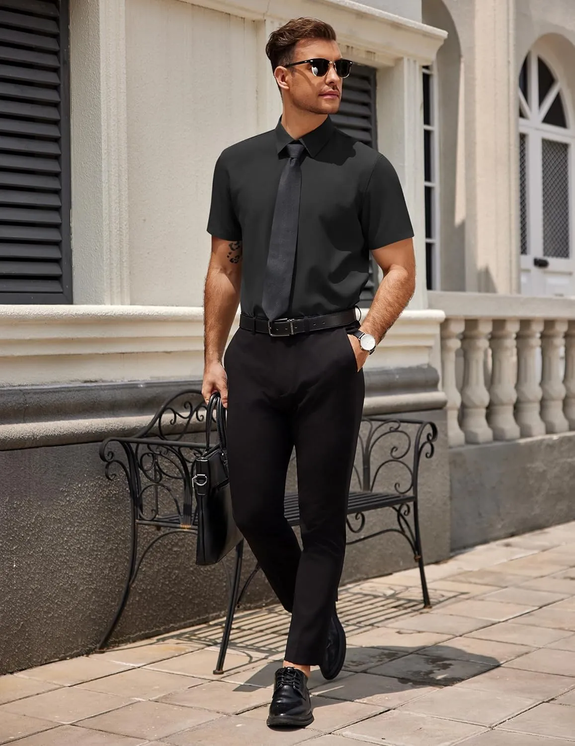 COOFANDY Men's Dress Shirts Stain Shield Short Sleeve Button Down Shirts Summer Wrinkle Free Business Casual Shirt