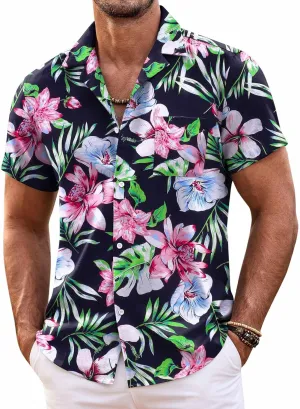 COOFANDY Mens Hawaiian Shirt Short Sleeve Floral Button Down Shirts Tropical Summer Beach Shirts Camp Collar Shirt