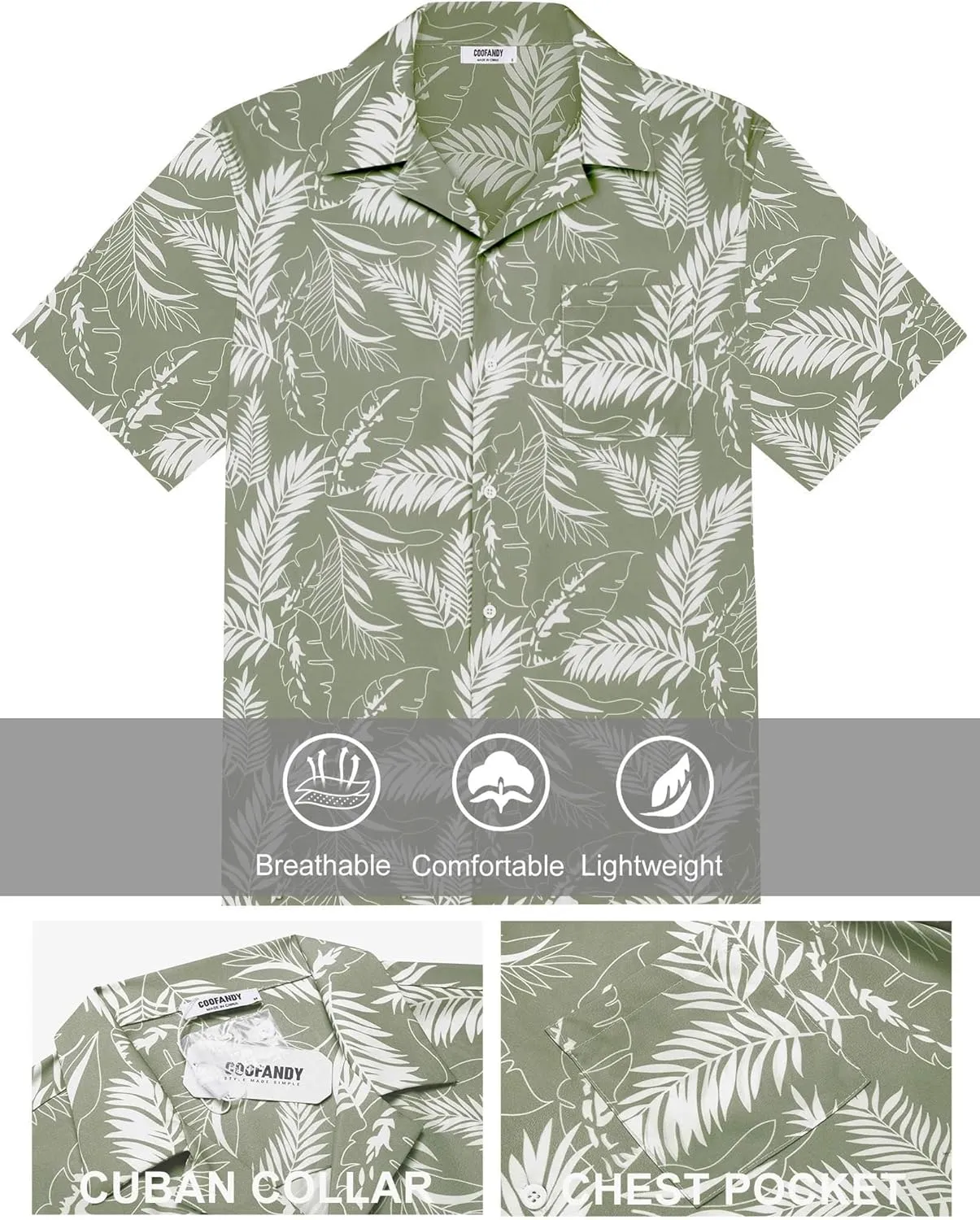 COOFANDY Mens Hawaiian Shirt Short Sleeve Floral Button Down Shirts Tropical Summer Beach Shirts Camp Collar Shirt