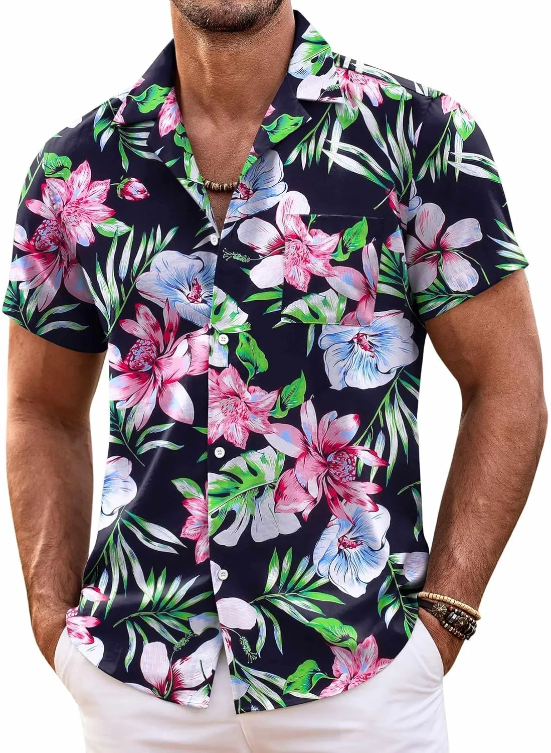 COOFANDY Mens Hawaiian Shirt Short Sleeve Floral Button Down Shirts Tropical Summer Beach Shirts Camp Collar Shirt
