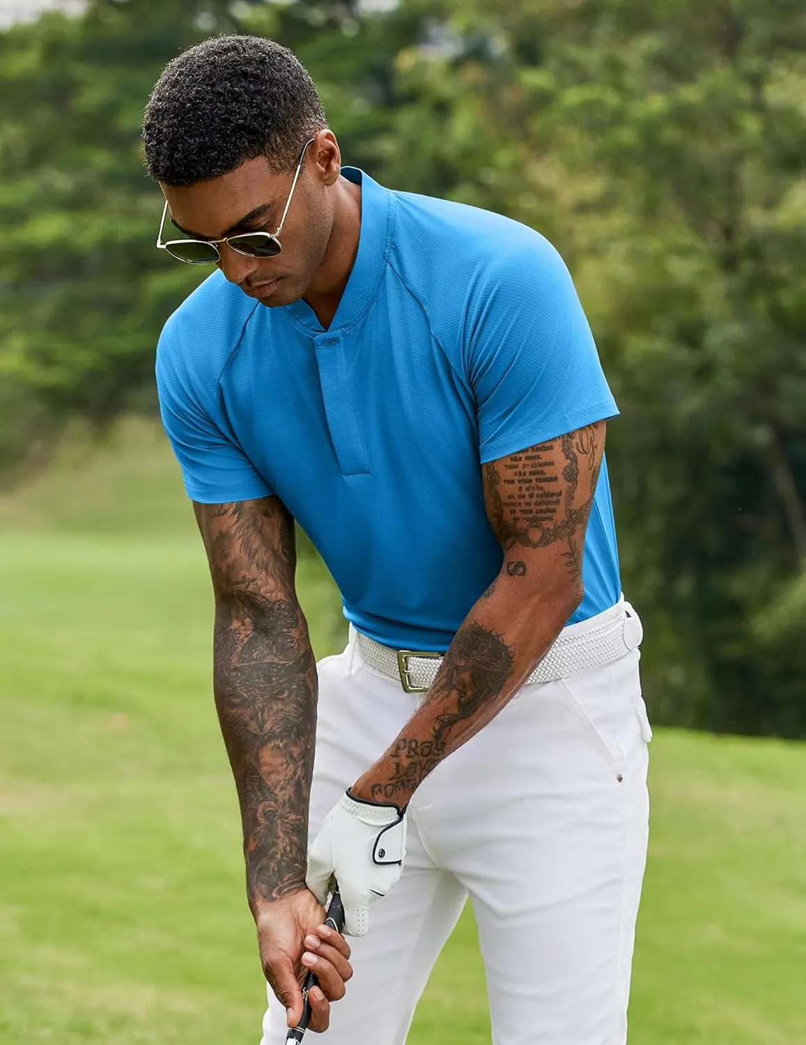 COOFANDY Men's Quick Dry Golf Polo Shirts Short Sleeve Henley Shirt Active Athletic Collarless Sports T Shirts