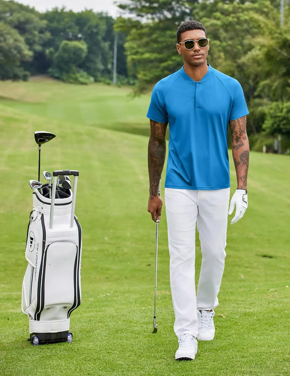 COOFANDY Men's Quick Dry Golf Polo Shirts Short Sleeve Henley Shirt Active Athletic Collarless Sports T Shirts