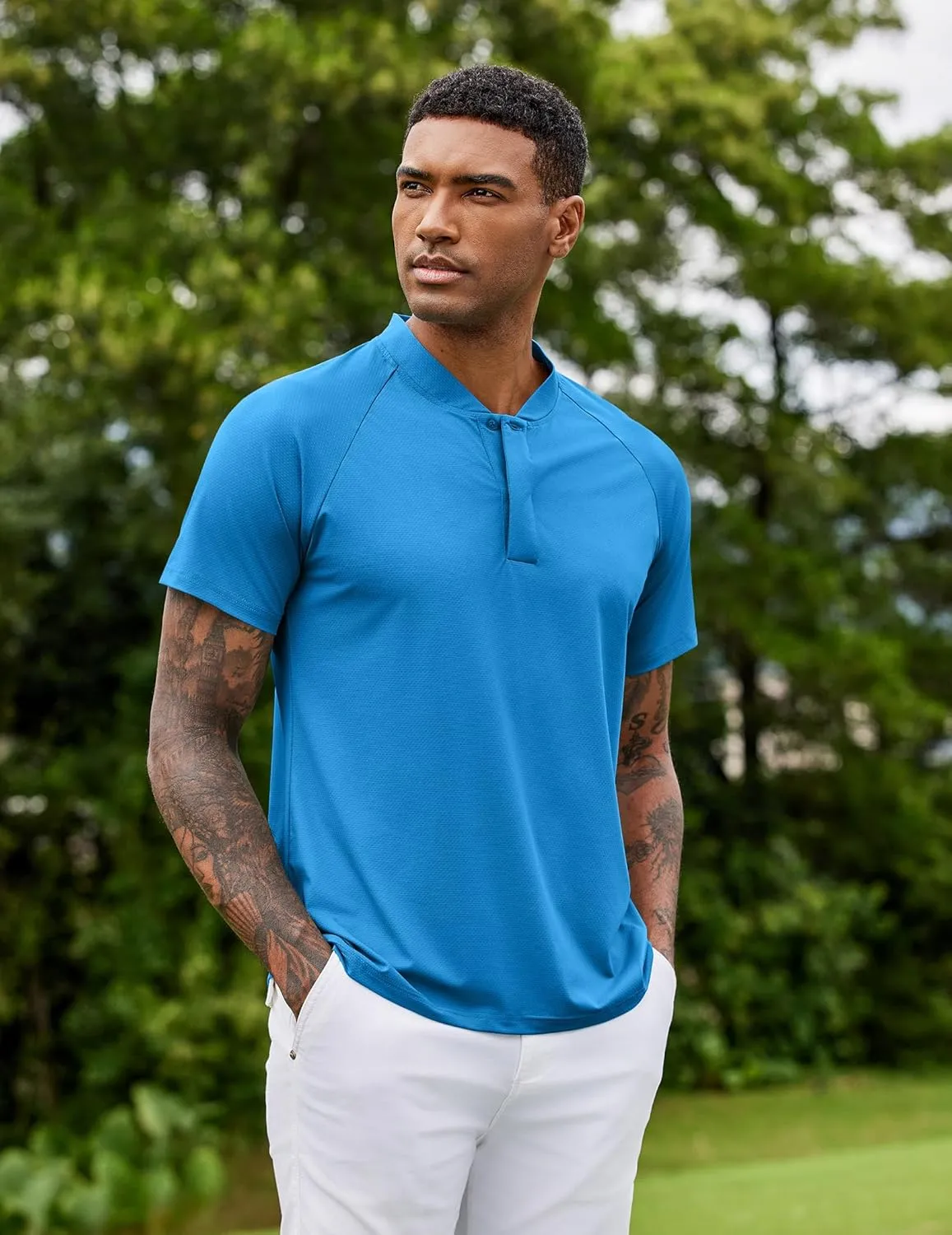 COOFANDY Men's Quick Dry Golf Polo Shirts Short Sleeve Henley Shirt Active Athletic Collarless Sports T Shirts