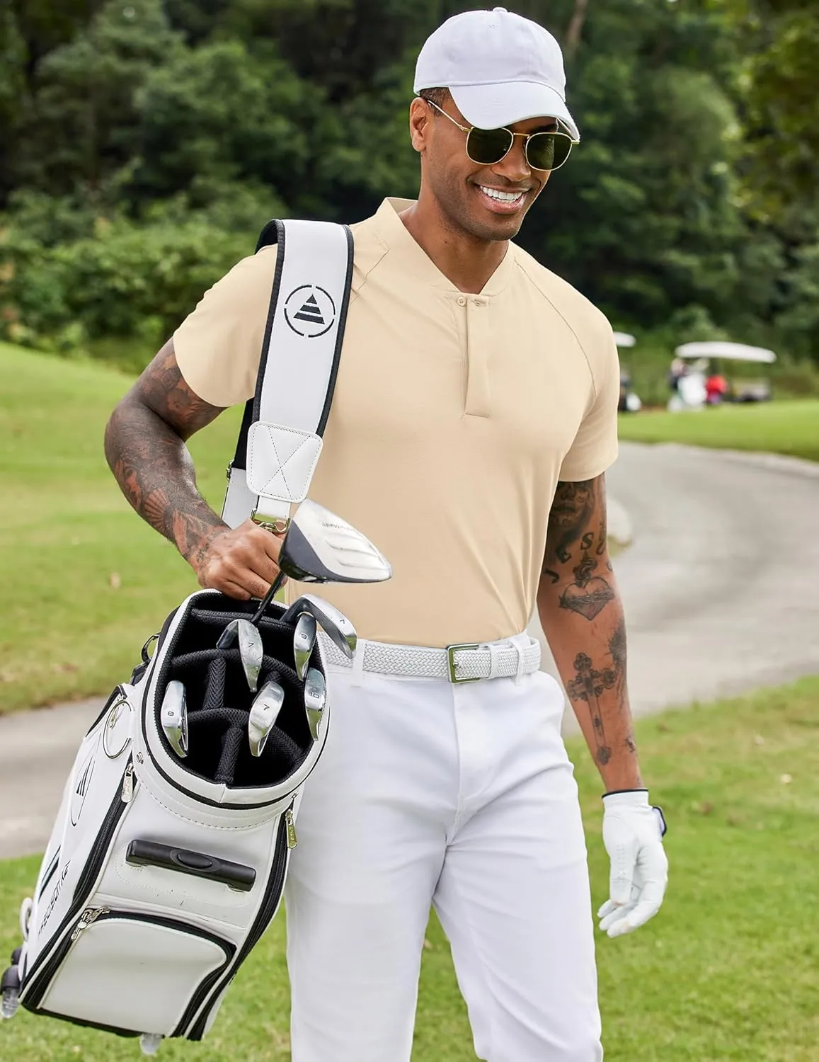 COOFANDY Men's Quick Dry Golf Polo Shirts Short Sleeve Henley Shirt Active Athletic Collarless Sports T Shirts