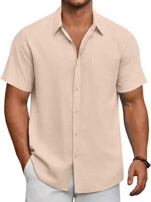 COOFANDY Men's Short Sleeve Button Down Shirts Summer Casual Textured Shirt Vacation Beach Wedding Shirts with Pocket