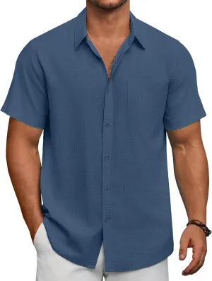 COOFANDY Men's Short Sleeve Button Down Shirts Summer Casual Textured Shirt Vacation Beach Wedding Shirts with Pocket