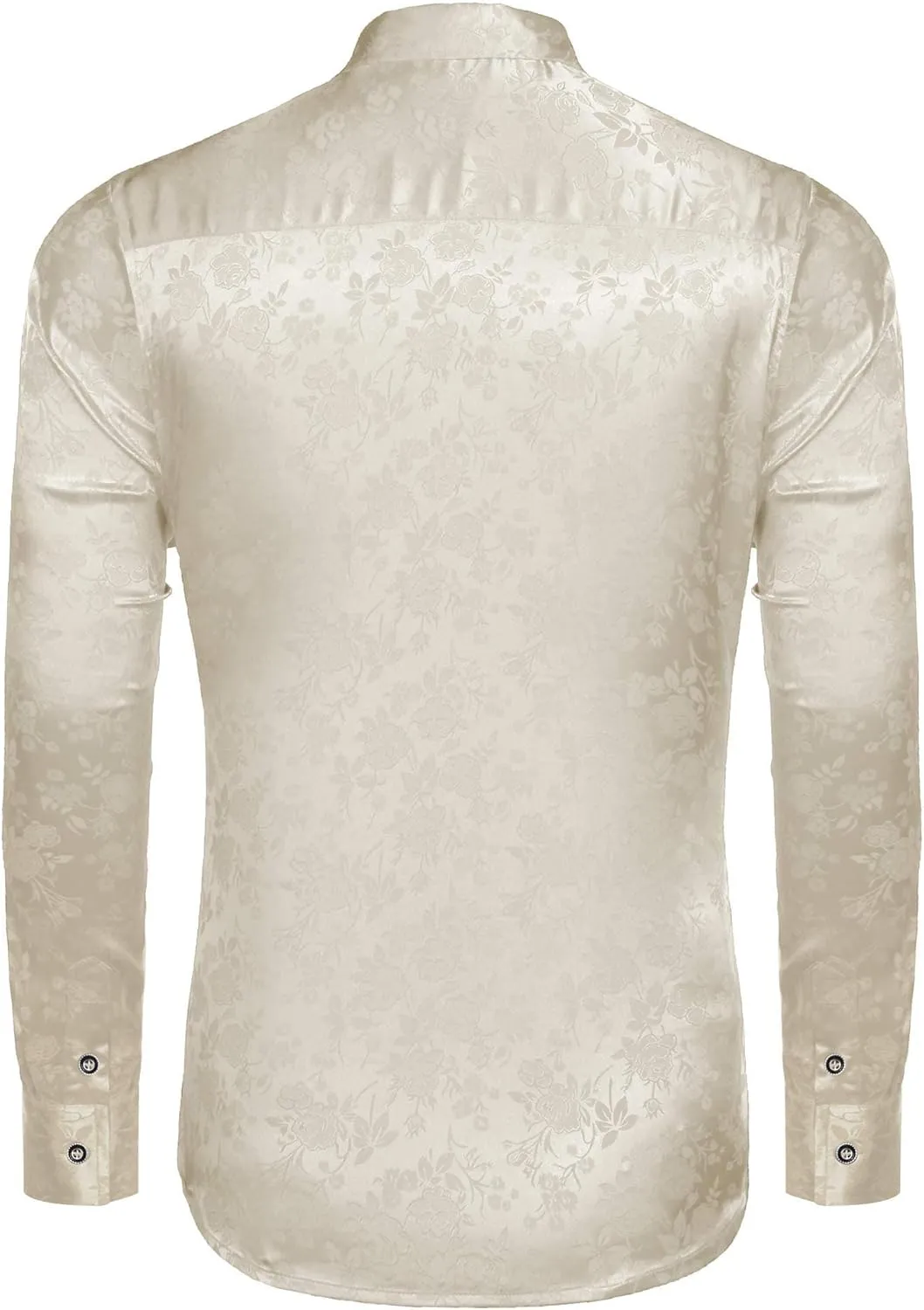 COOFANDY Men's Silk Satin Dress Shirts Jacquard Long Sleeve Floral Button Up Shirts Party Prom Wedding Shirt