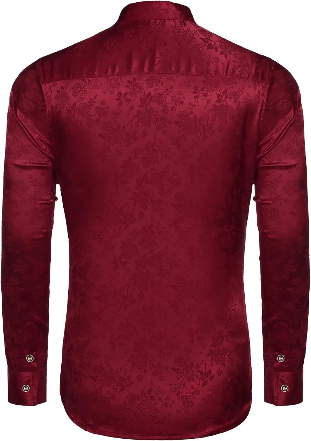 COOFANDY Men's Silk Satin Dress Shirts Jacquard Long Sleeve Floral Button Up Shirts Party Prom Wedding Shirt