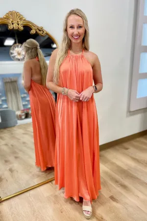 Coral Breeze Halter Maxi Dress
