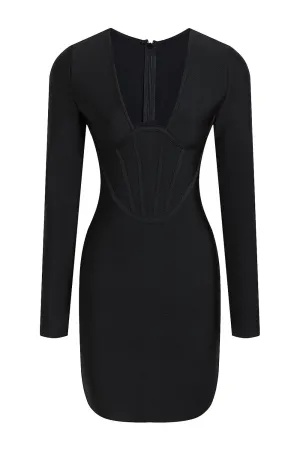 Corset Detail Long Sleeve Bandage Mini Dress