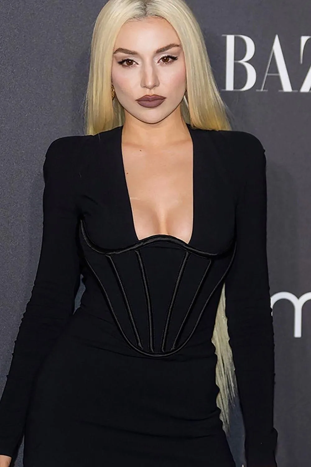 Corset Detail Long Sleeve Bandage Mini Dress
