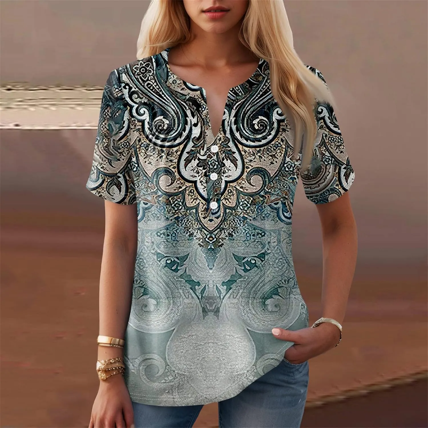 COTECRAM Summer Tops for Women 2025 Trendy V Neck Short Sleeve Tshirts Business Casual Basic Tee Loose Fit Boho Floral Shirts