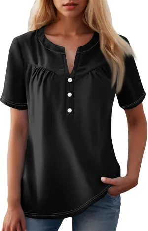 COTECRAM Summer Tops for Women 2025 Trendy V Neck Short Sleeve Tshirts Business Casual Basic Tee Loose Fit Boho Floral Shirts