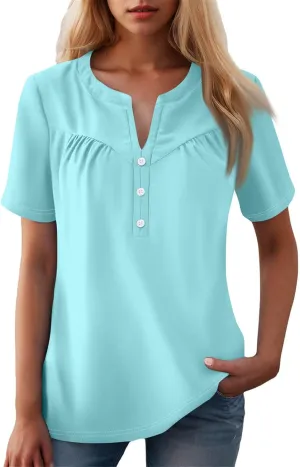 COTECRAM Summer Tops for Women 2025 Trendy V Neck Short Sleeve Tshirts Business Casual Basic Tee Loose Fit Boho Floral Shirts