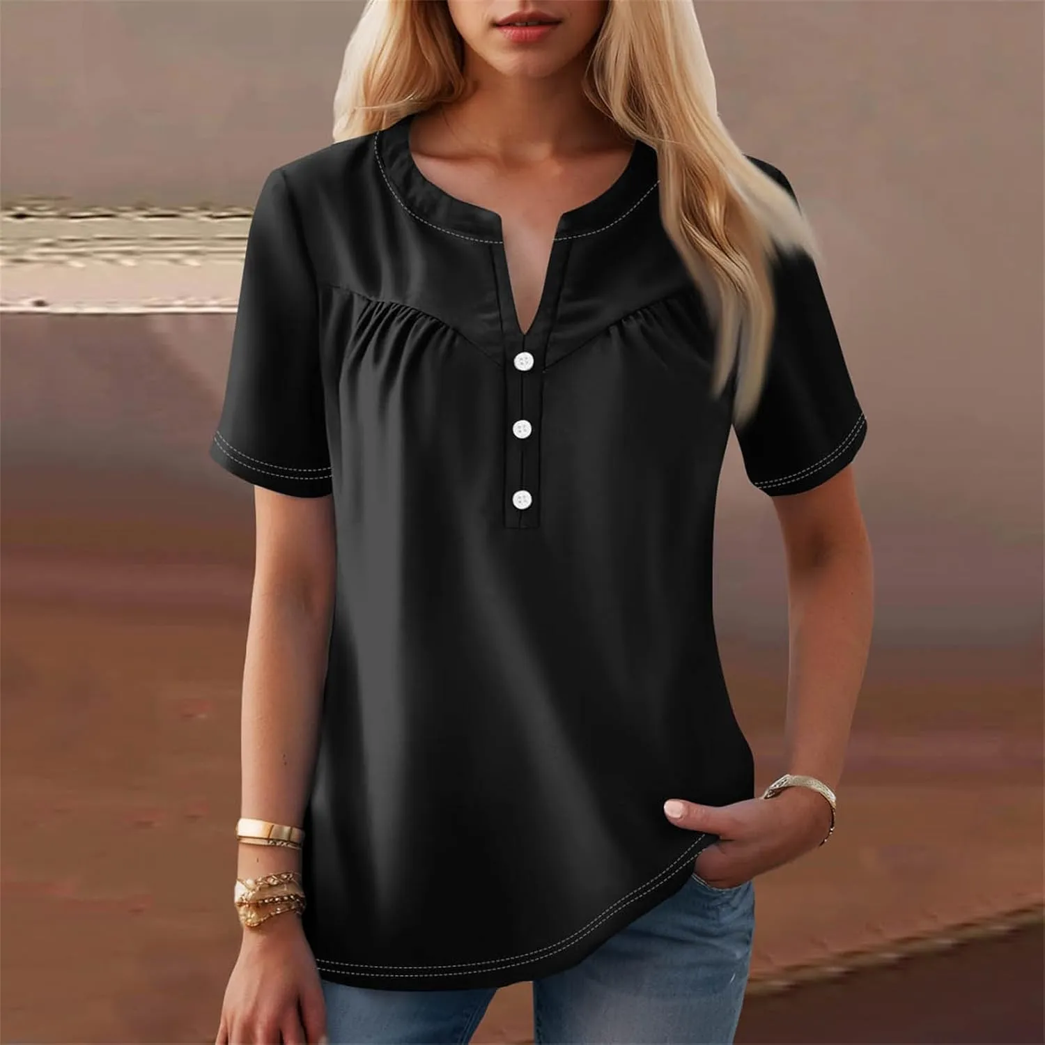 COTECRAM Summer Tops for Women 2025 Trendy V Neck Short Sleeve Tshirts Business Casual Basic Tee Loose Fit Boho Floral Shirts