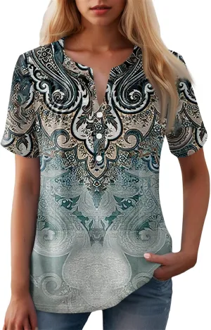 COTECRAM Summer Tops for Women 2025 Trendy V Neck Short Sleeve Tshirts Business Casual Basic Tee Loose Fit Boho Floral Shirts