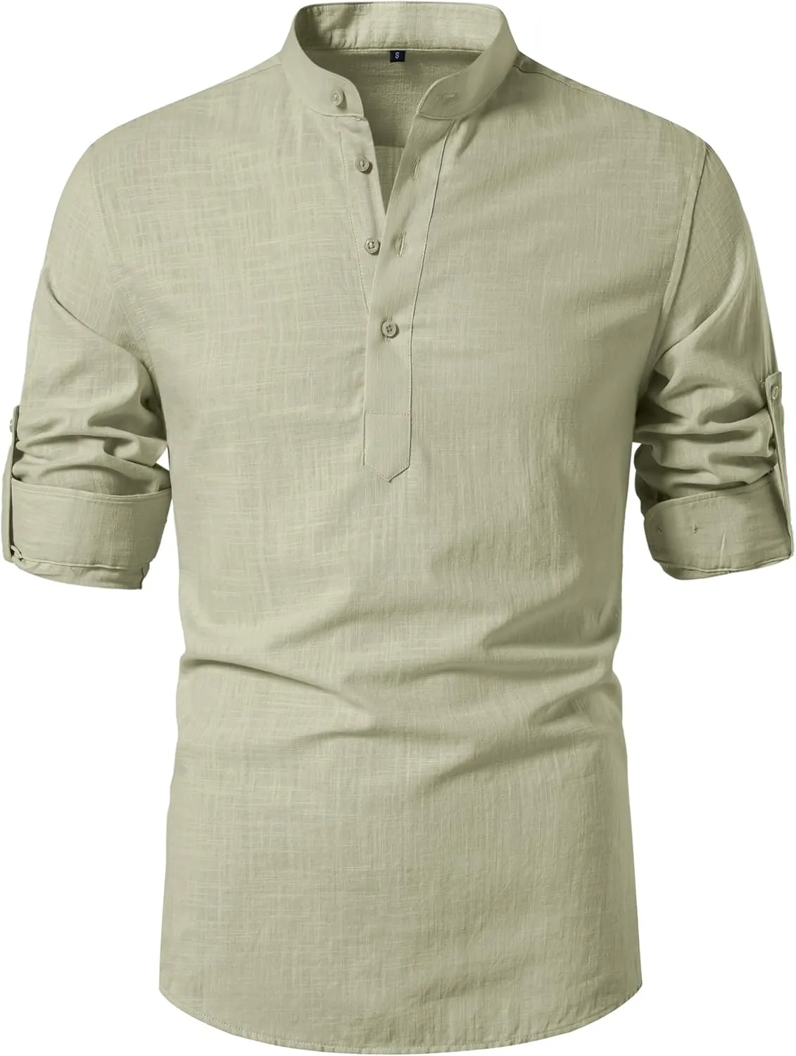 Cotton Linen Shirts for Men Lightweight Casual Long Sleeve Henley Beach Hawaiian Tops