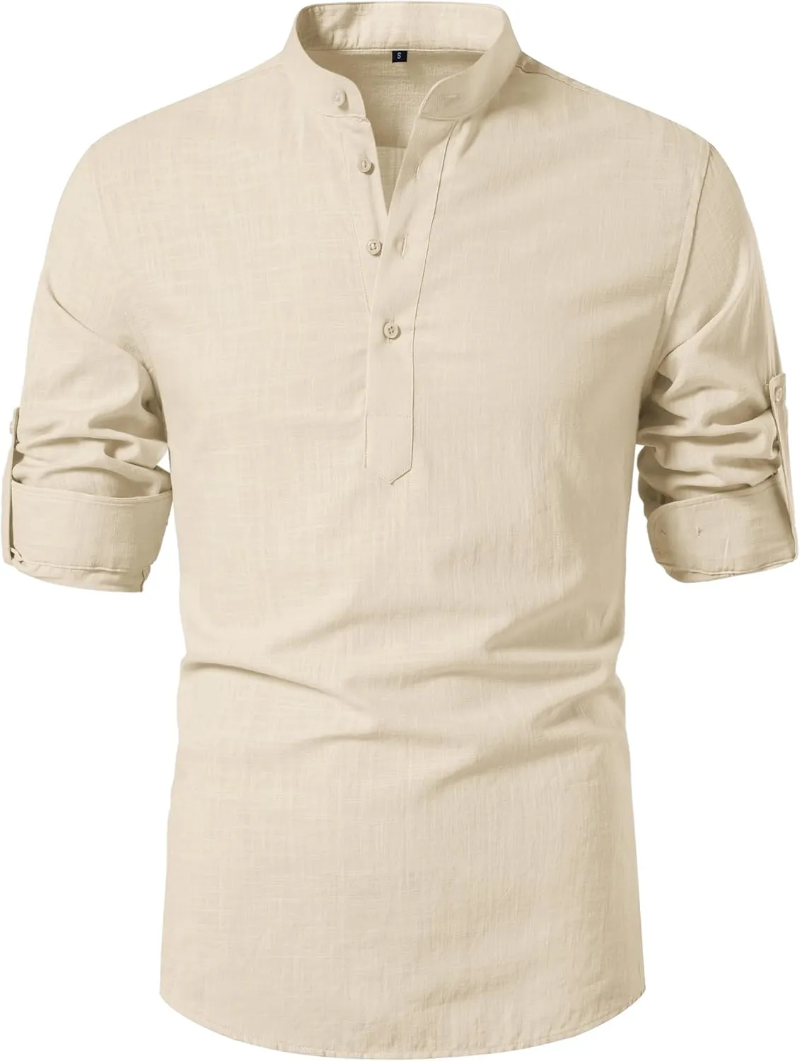 Cotton Linen Shirts for Men Lightweight Casual Long Sleeve Henley Beach Hawaiian Tops