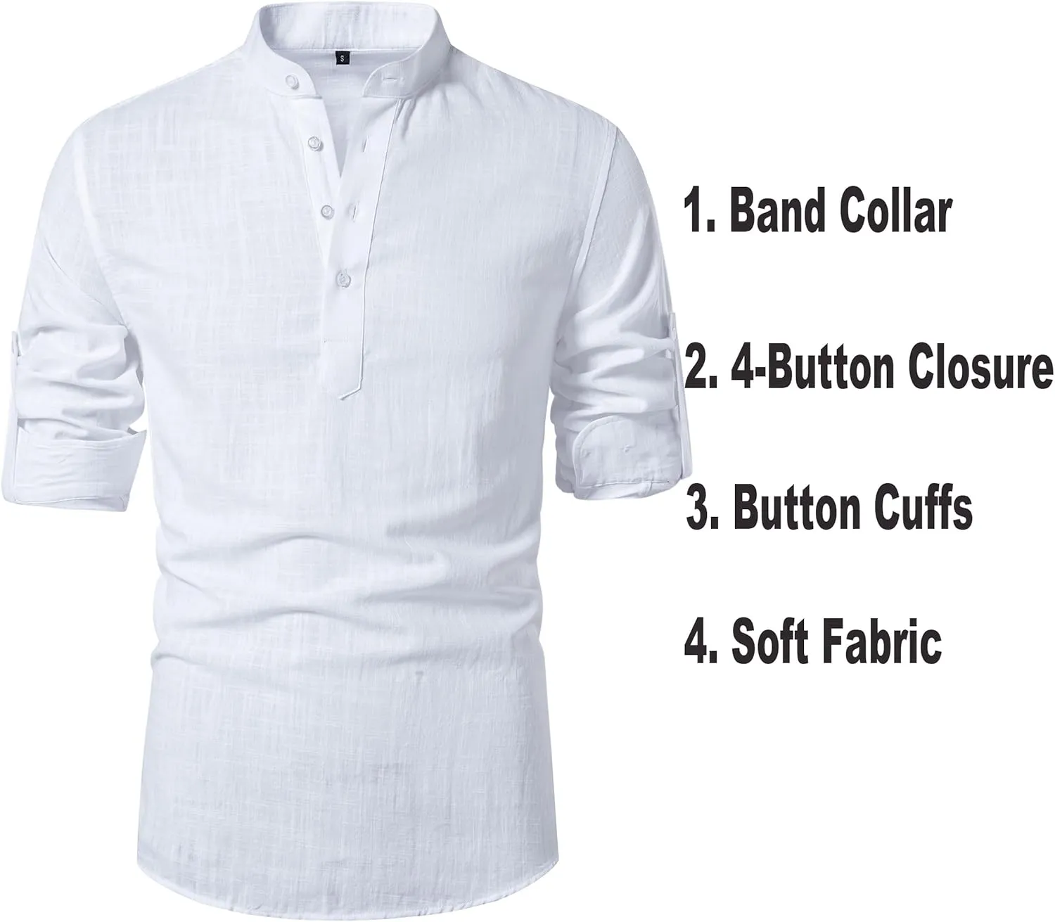 Cotton Linen Shirts for Men Lightweight Casual Long Sleeve Henley Beach Hawaiian Tops