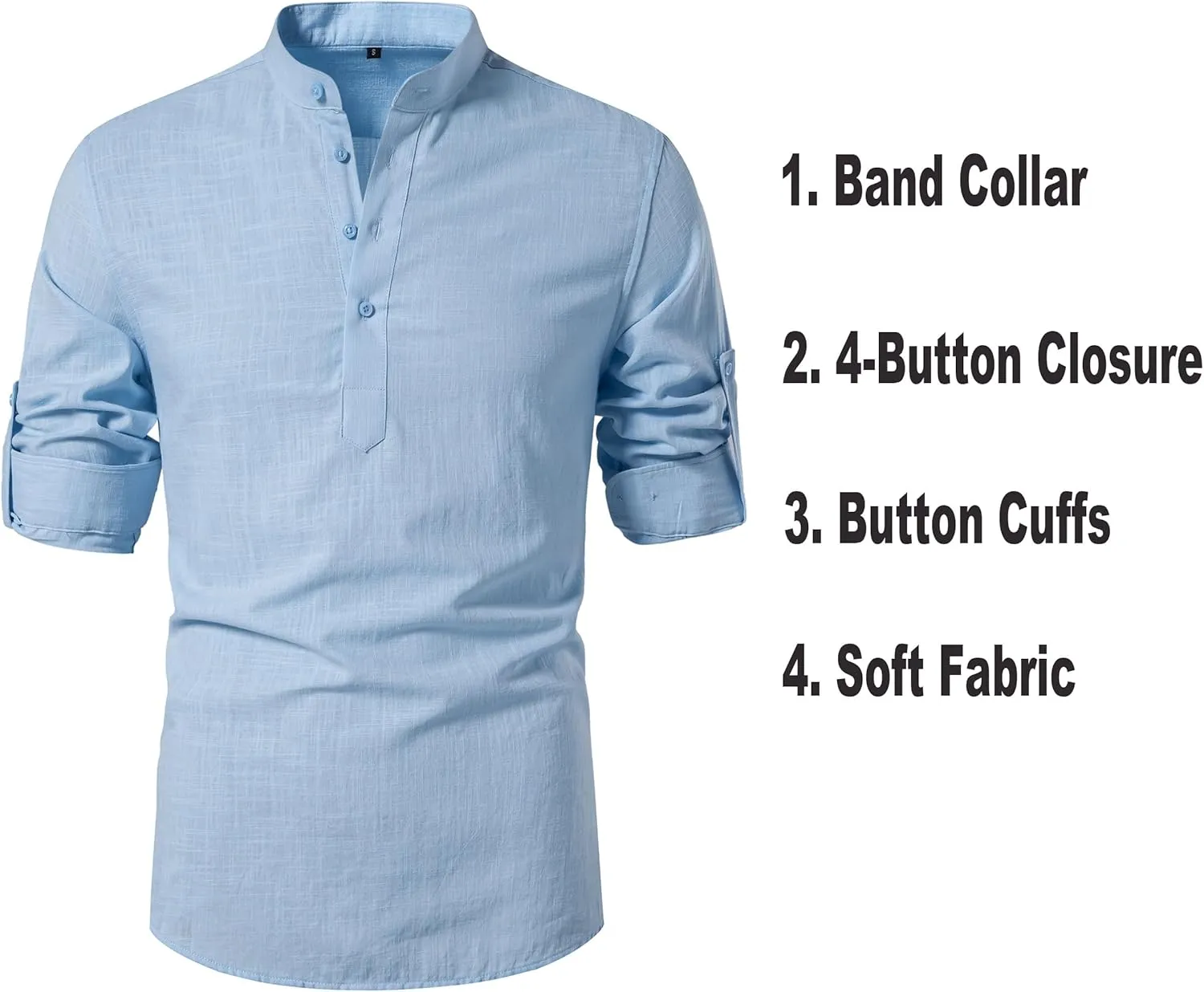 Cotton Linen Shirts for Men Lightweight Casual Long Sleeve Henley Beach Hawaiian Tops