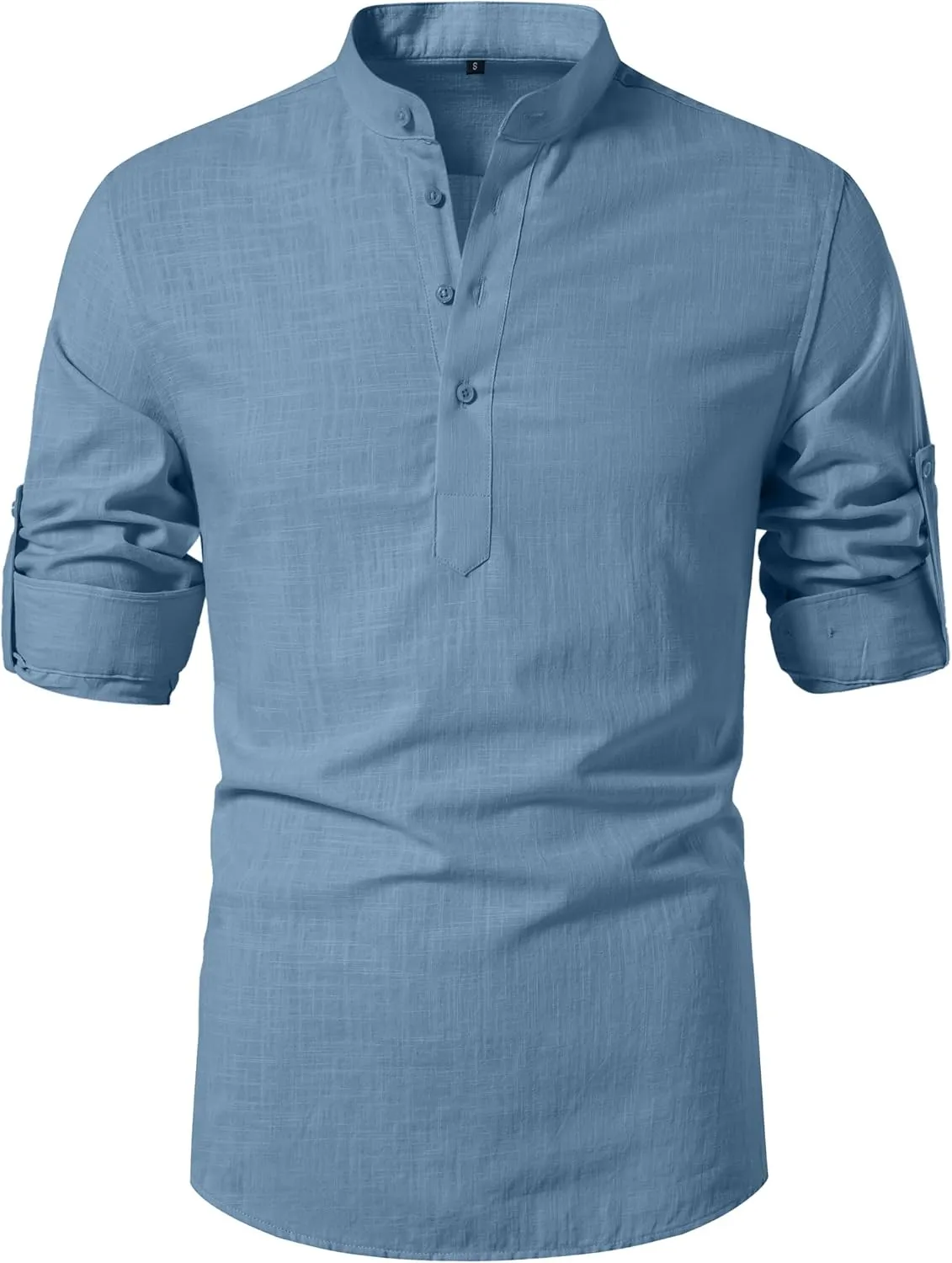 Cotton Linen Shirts for Men Lightweight Casual Long Sleeve Henley Beach Hawaiian Tops
