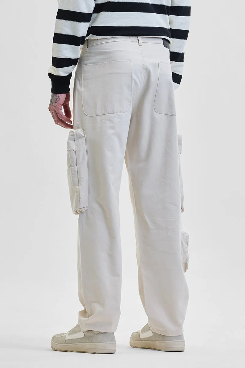 Cream Relaxed Fit Multi-Pocket Cargo Pants