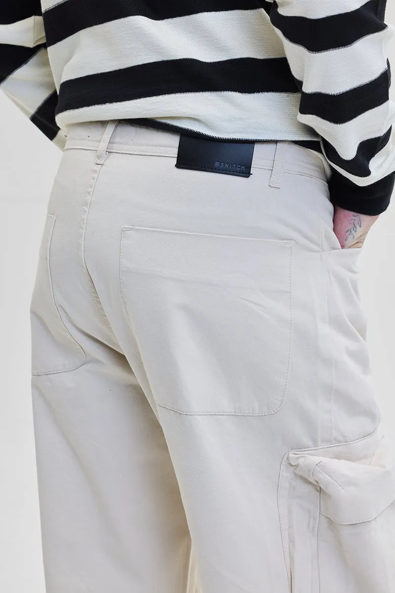 Cream Relaxed Fit Multi-Pocket Cargo Pants