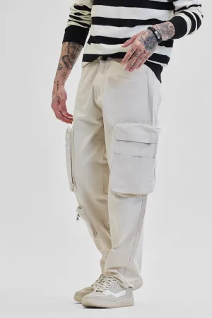 Cream Relaxed Fit Multi-Pocket Cargo Pants