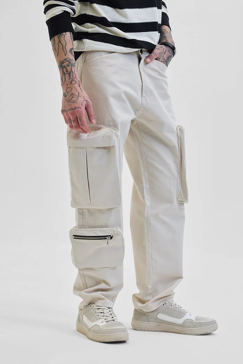 Cream Relaxed Fit Multi-Pocket Cargo Pants