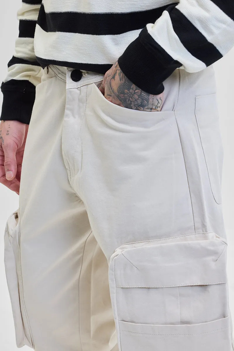 Cream Relaxed Fit Multi-Pocket Cargo Pants