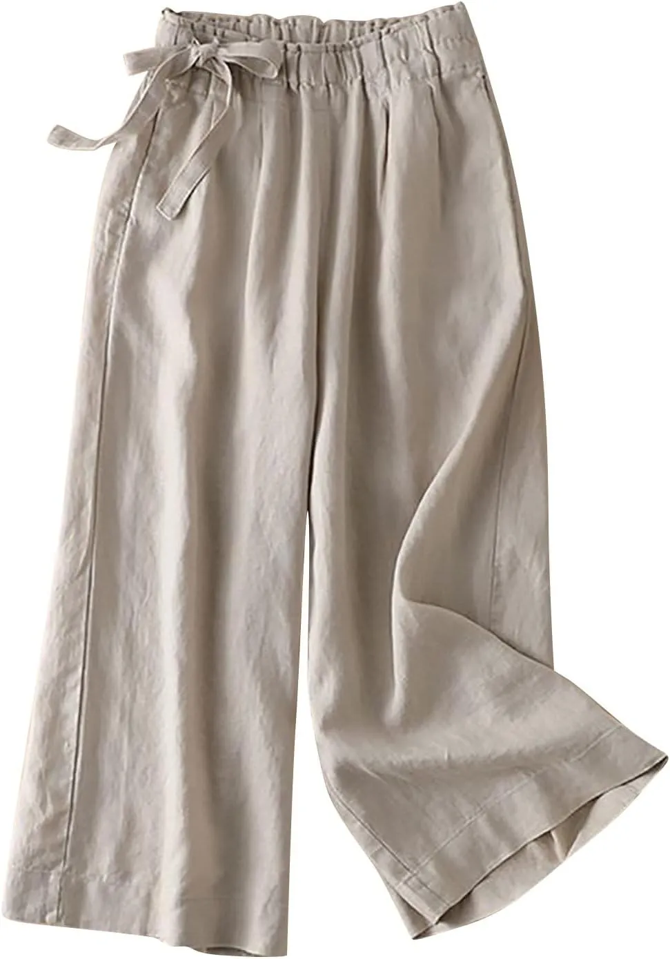 CRNTCEM Womens Relaxed Fit Linen Pants Stretch High Waist Outdoor Beach Yoga Pants Plus Size Casual Athletic Jogger Sweatpant