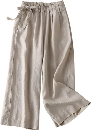 CRNTCEM Womens Relaxed Fit Linen Pants Stretch High Waist Outdoor Beach Yoga Pants Plus Size Casual Athletic Jogger Sweatpant