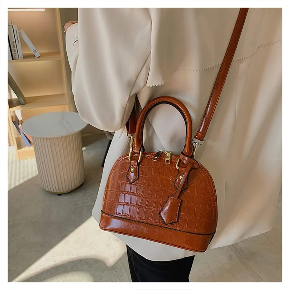 Crocodile Pattern Leather Dome Crossbody Bag for Women - Stylish Top Handle Satchel Handbag & Versatile Shoulder Tote