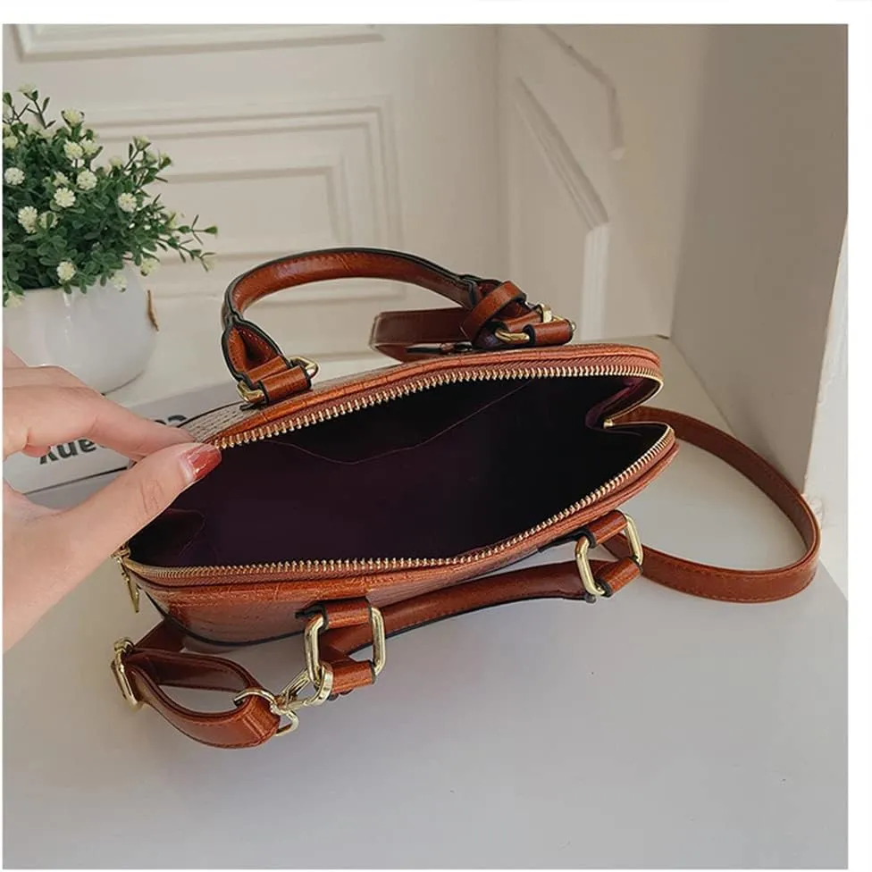 Crocodile Pattern Leather Dome Crossbody Bag for Women - Stylish Top Handle Satchel Handbag & Versatile Shoulder Tote